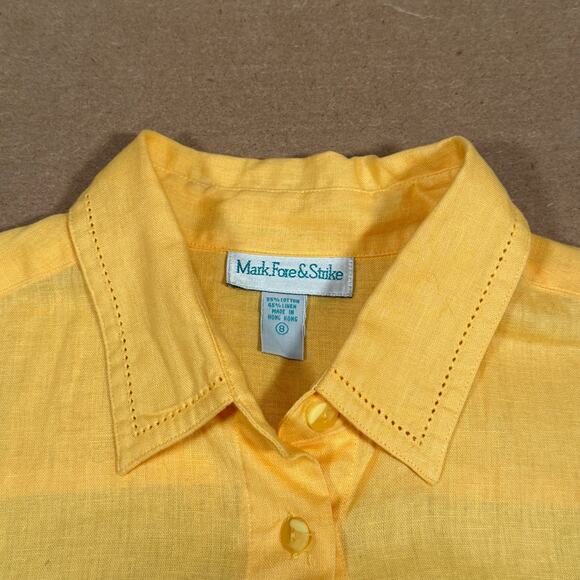 Vintage Yellow Linen Cotton Button Up Shirt Women’s 8 (M) Made in Hong Kong 80s - Picture 7 of 8
